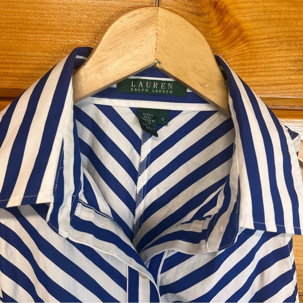 Ralph Lauren Navy White Sleeveless collared Button Front Cotton Vest Blouse 10 - Picture 2 of 4